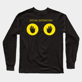 Social distance black handprints in yellow circle. Long Sleeve T-Shirt